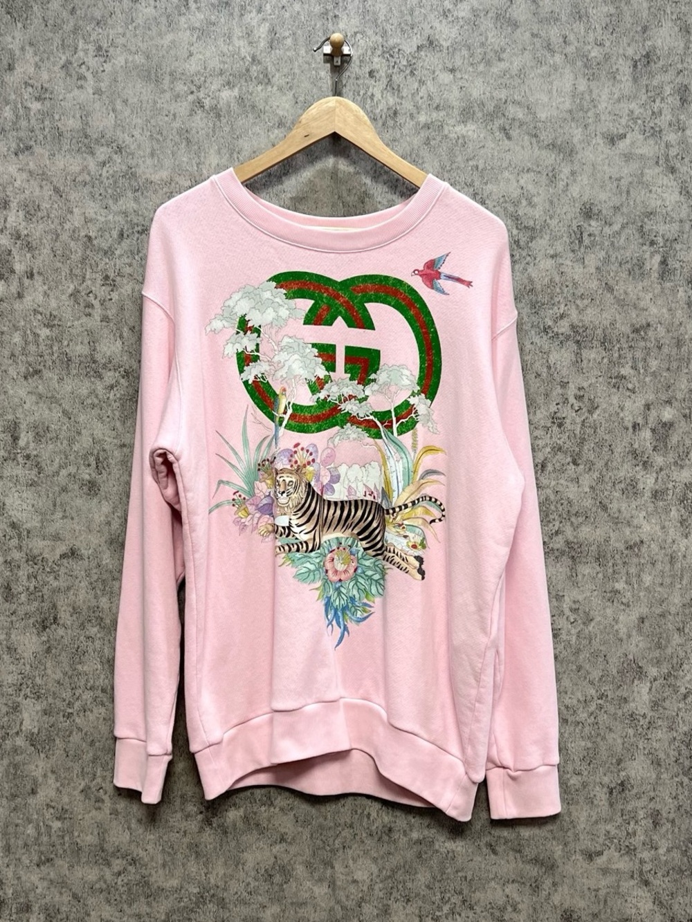 Gucci Pink Floral Tiger Logo Sweatshirt — Pastel Pink Crewneck